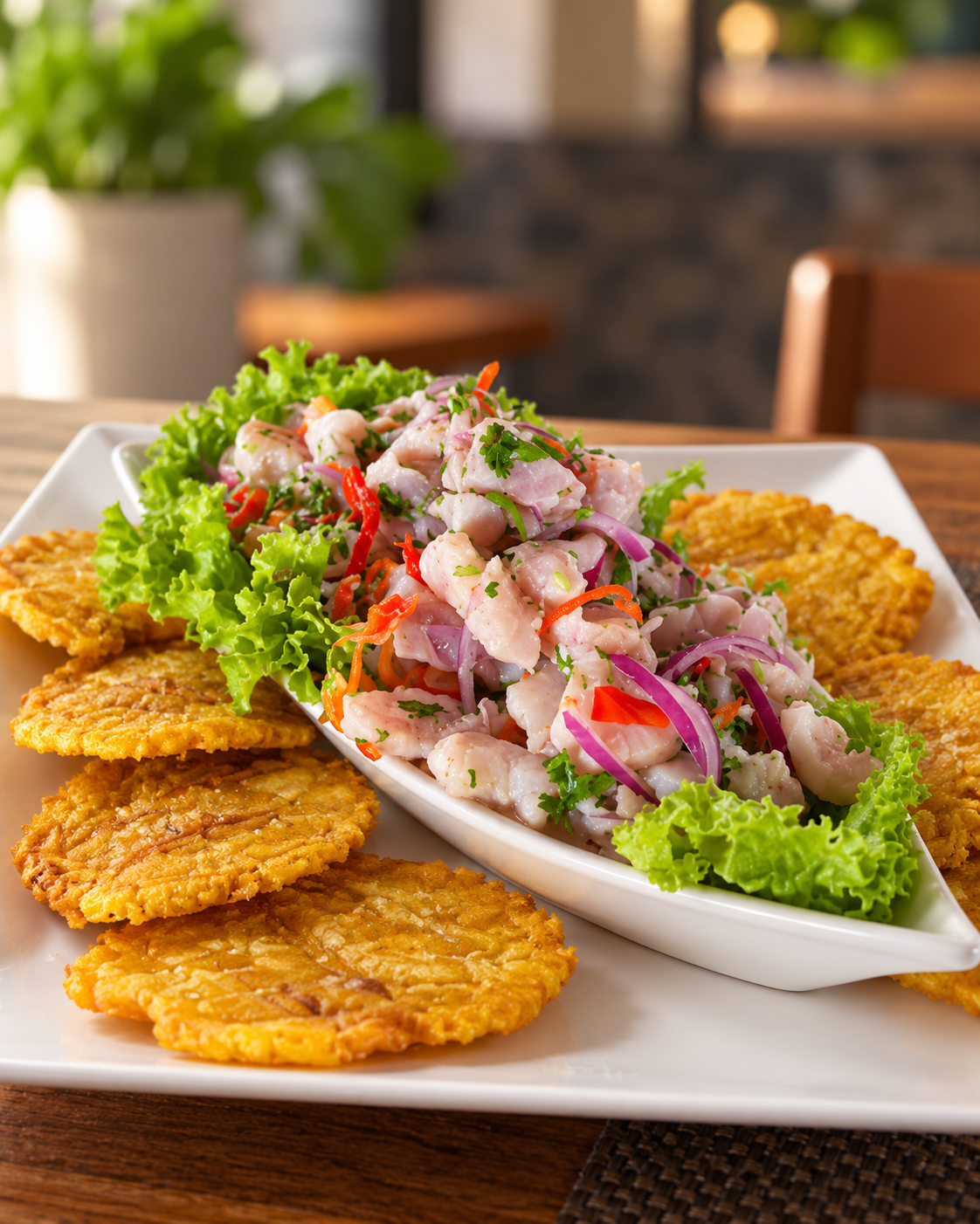 Ceviche de Pescado con Tostones