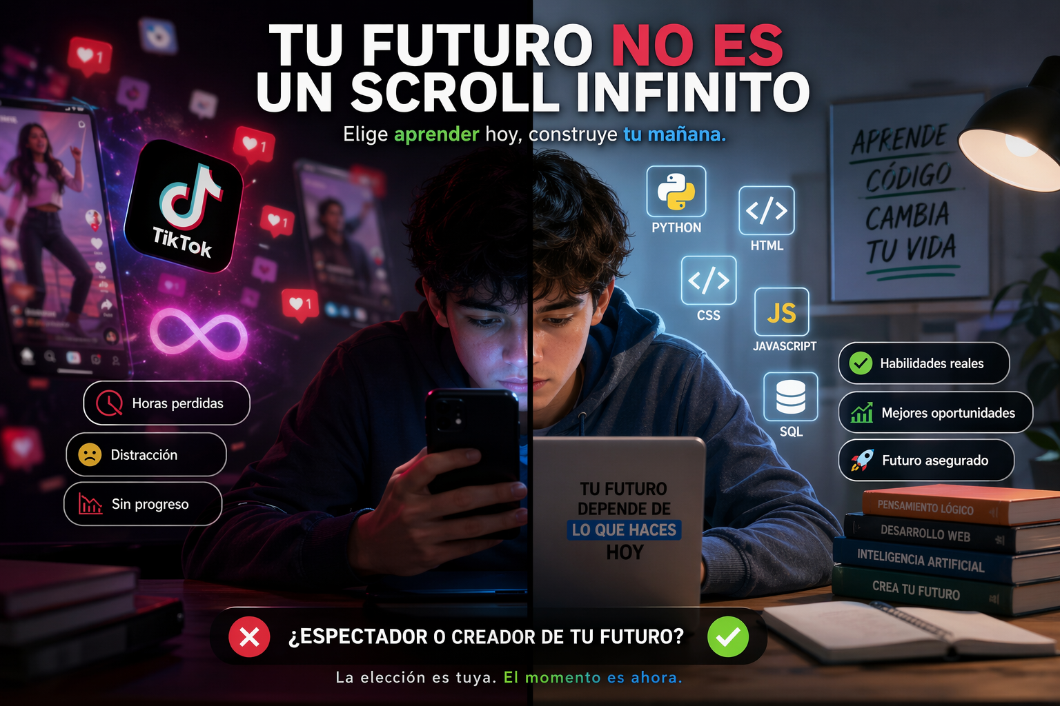 El engaño de las redes: Por qué los jóvenes prefieren perder el tiempo en TikTok que aprender tecnología para su futuro
